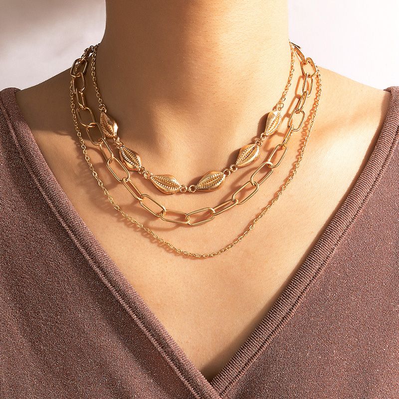 Nihaojewelry Jewelry Wholesale Bohemian Alloy Shell Multilayer Metal Chain Necklace
