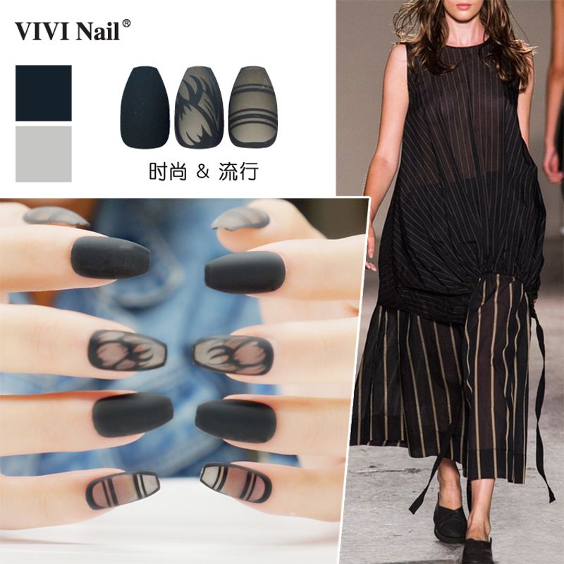 Wholesale Fashion Black Stripe Pattern Nails Patches 24 Pieces Set Nihaojewelry