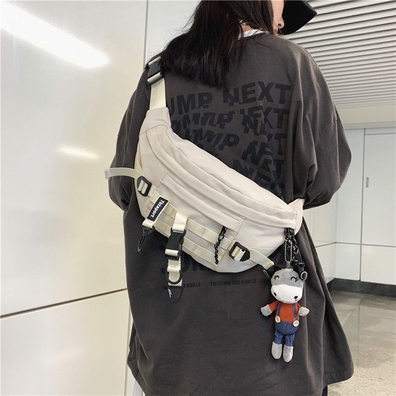 Bolso De Pecho Japonés Harajuku Negro Para Ropa De Trabajo Para Hombre Coreano Ins Retro Street Trendy Match Girl's Crossbody Bolsa De Cintura Para Estudiante
