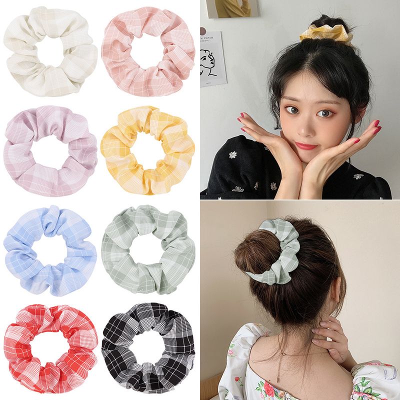 Wholesale Jewelry Chiffon Plaid Hair Scrunchies Set Nihaojewelry