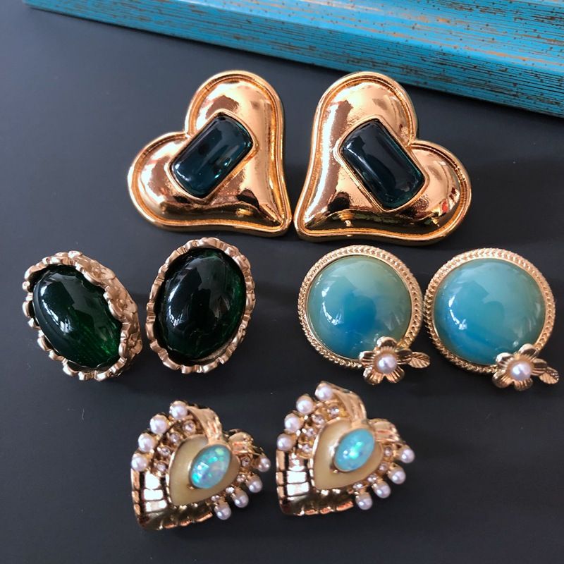 الجملة مجوهرات ريترو الأخضر الأزرق الأحجار الكريمة أقراط Nihaojewelry