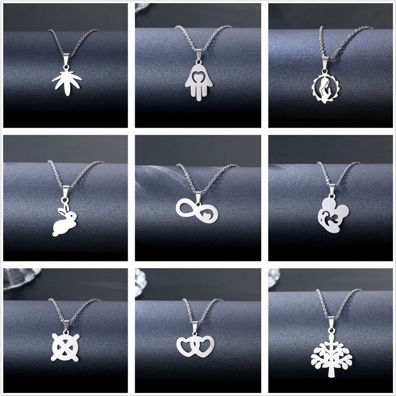 Wholesale Bijoux Simple Pendentif Géométrique Creux Collier En Acier Inoxydable Nihaojewelry