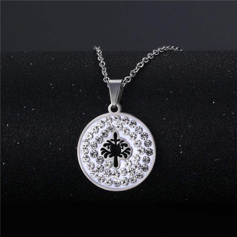 Wholesale Jewelry Simple Hollow Tree Of Life Round Pendant Stainless Steel Necklace Nihaojewelry