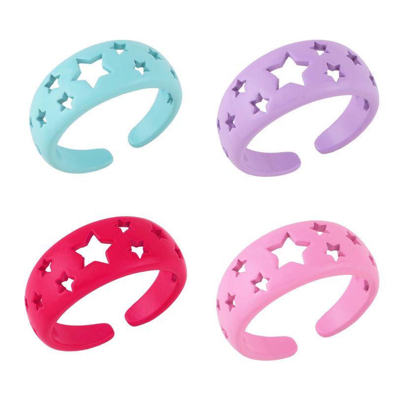 Wholesale Jewelry Simple Candy Color Hollow Five-pointed Star Copper Ring Nihaojewelry