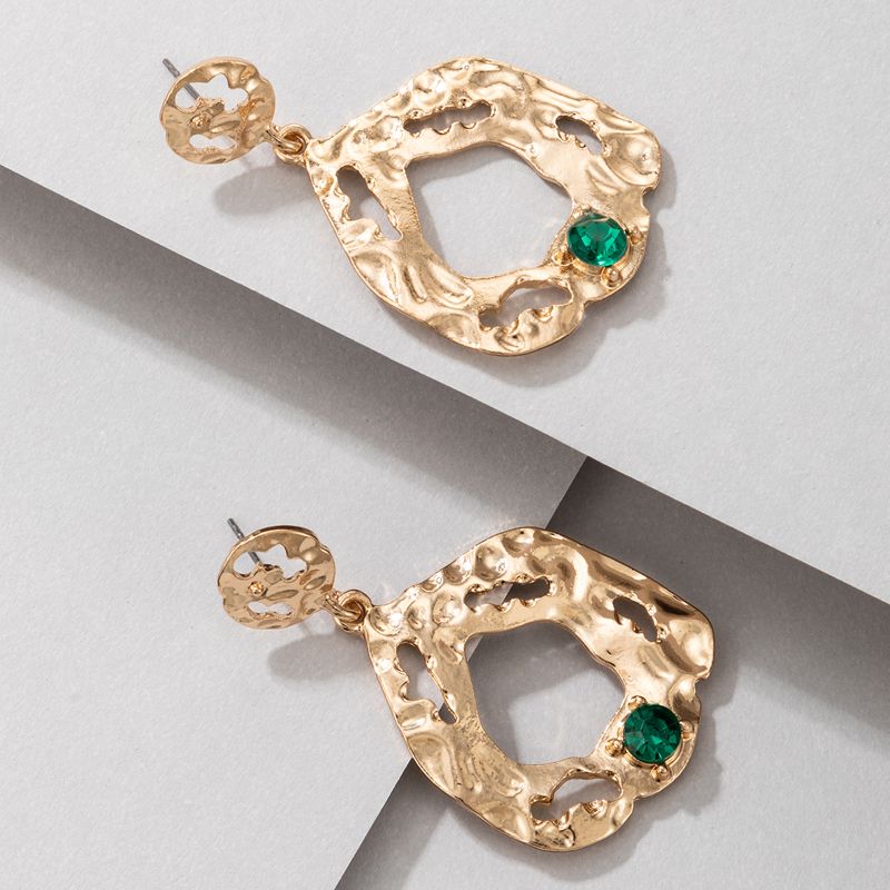 Nihaojewelry Wholesale Jewelry Retro Golden Geometric Round Green Rhinestone Earrings