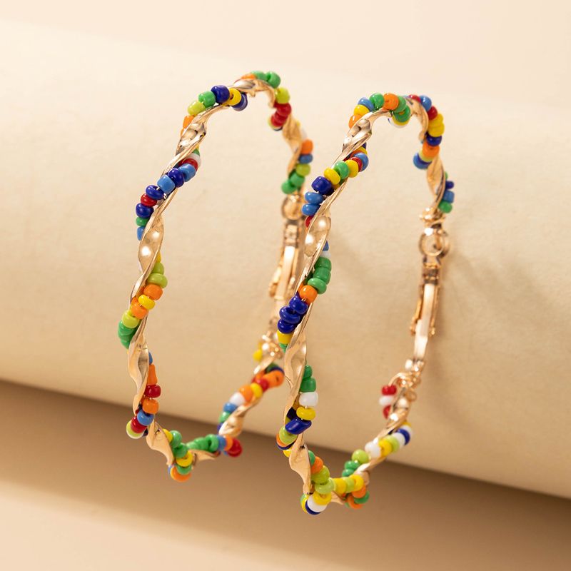 Nihaojewelry Wholesale Jewelry New Korean Circle Color Beads Alloy Earrings