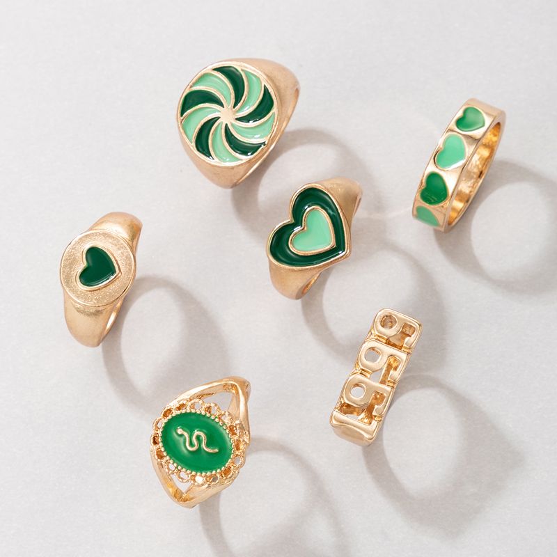 Nihaojewelry Wholesale Jewelry Simple New Avocado Green Heart Windmill Snake Ring Set Of 6