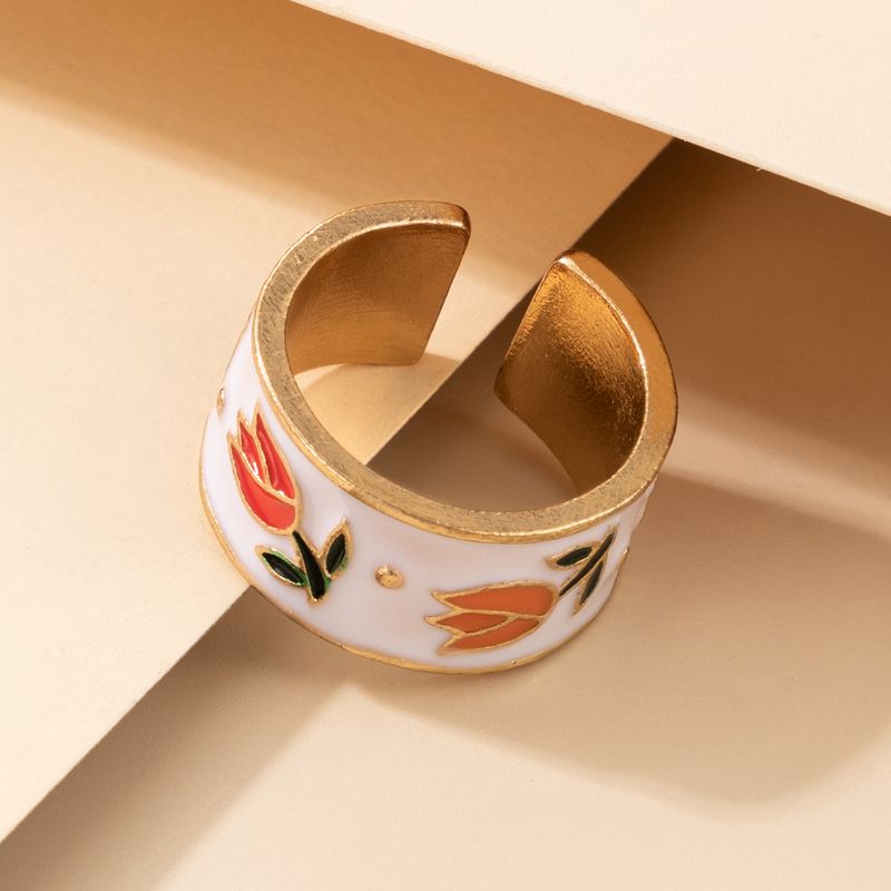 Nihaojewelry Wholesale Jewelry Simple Gold Edging White Dripping Orange Flower Ring