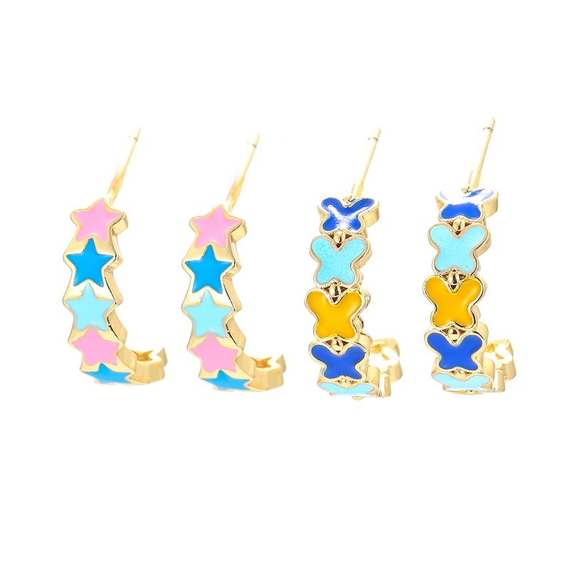 Nihaojewelry Korean Style Color Drip Oil C-shaped Star Butterfly Earrings Wholesale Jewelry