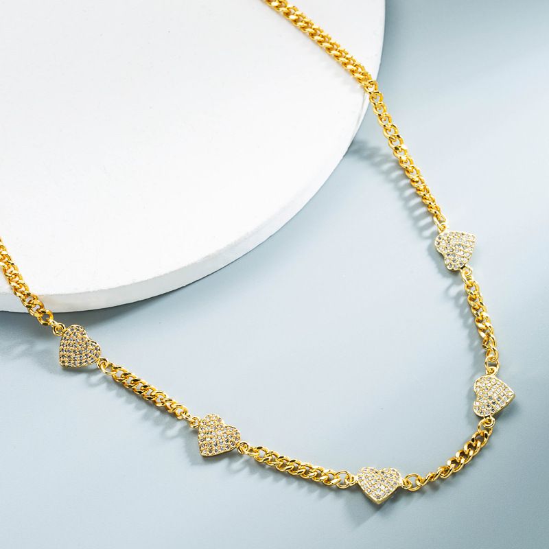 الجملة مجوهرات النحاس الذهب-مطلي الزركون القلب على شكل قلادة Nihaojewelry