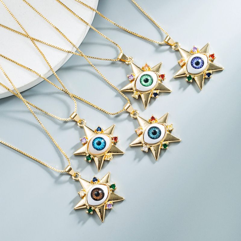 Wholesale Jewelry Demon Eye Copperzircon Star Eye Pendant Necklace Nihaojewelry