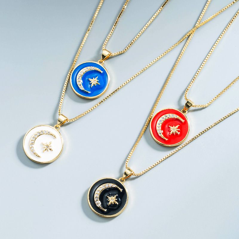 Wholesale Jewelry Copper Dripping Oil  Star Moon Round Necklace Nihaojewelry