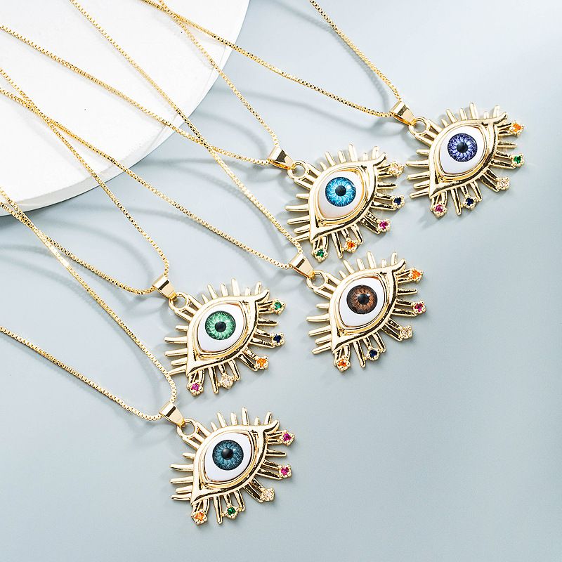 Wholesale Jewelry Copper Inlaid Zircon Eye Pendant Necklace Nihaojewelry