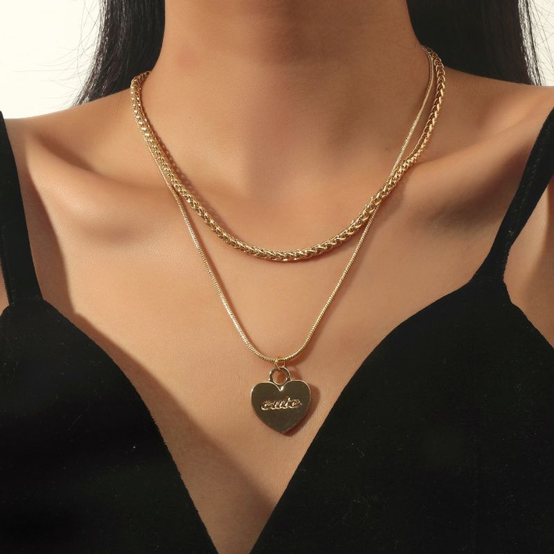 Wholesale Jewelry Simple Snake Bone Chain Heart-shaped Pendant Multilayer Adjustable Necklace Nihaojewelry