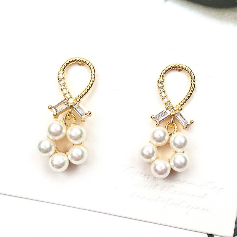 Nihaojewelry Style Coréen Croix Shell Perle Zircon Boucles D&#39;oreilles Bijoux En Gros