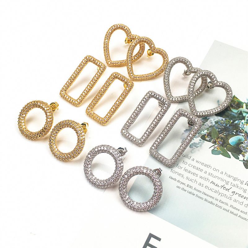 Nihaojewelry Fashion Diamond Heart Shape Geometric Hollow Earrings Wholesale Jewelry