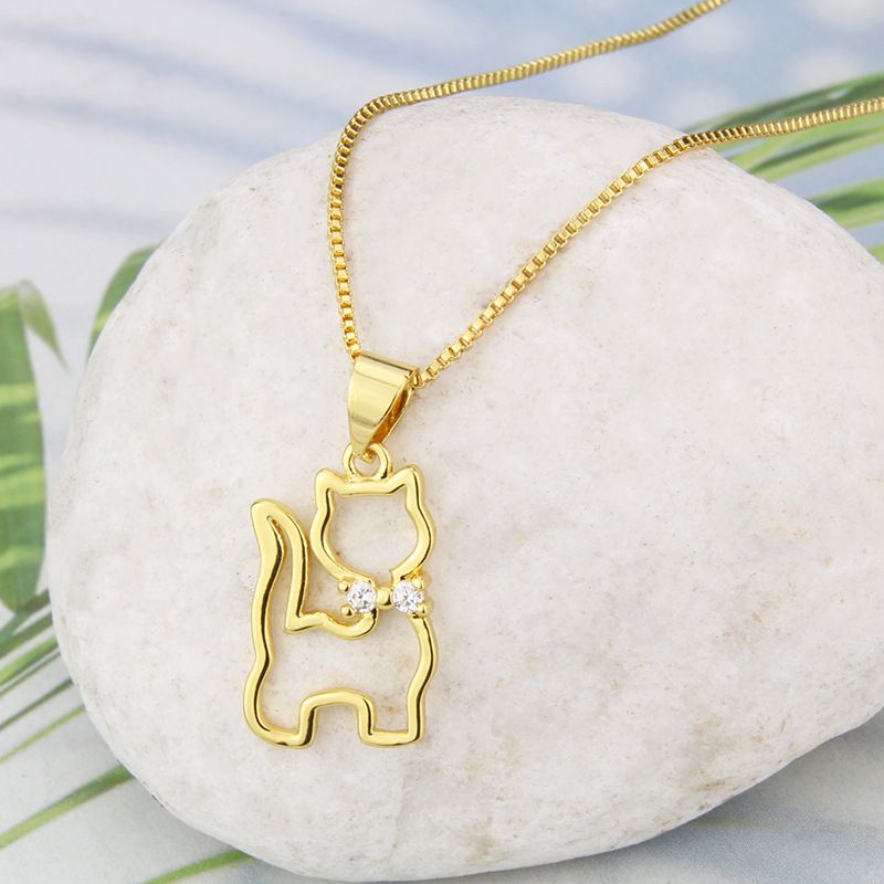 Wholesale Jewelry Simple Cat Shape Pendant Copper Inlaid Zirconium Necklace Nihaojewelry