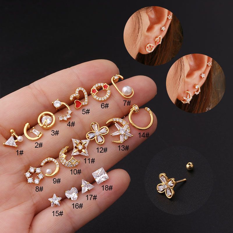Ear Cartilage Rings & Studs Geometric Copper Plating Artificial Gemstones