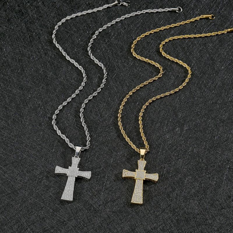 Großhandel Schmuck Kreuz Zirkon Anhänger Kupfer Halskette Nihaojewelry