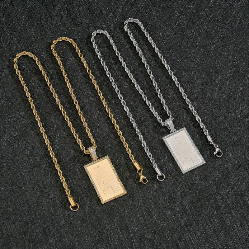 Großhandel Schmuckrechteckige Marke Anhänger Kupfer Halskette Nihaojewelry
