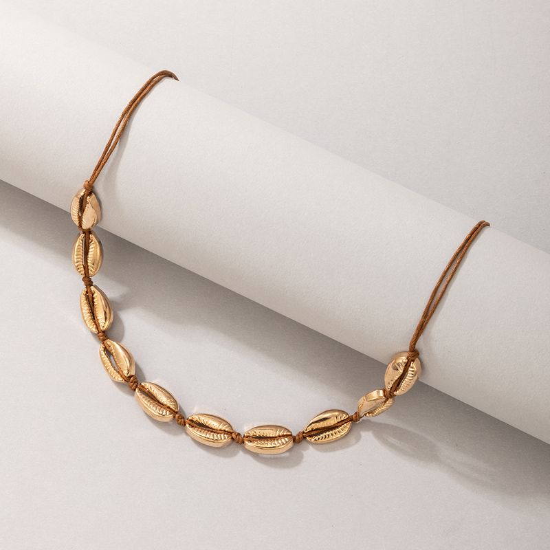 Nihaojewelry Wholesale Jewelry New Style Bohemian Golden Shell Stitching Rope Necklace