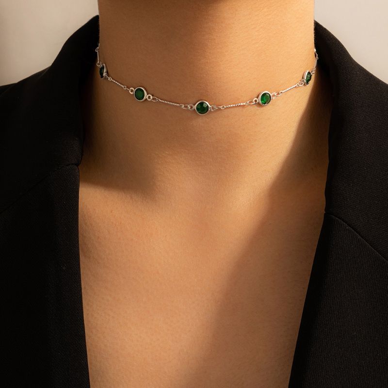 Nihaojewelry Großhandel Schmuck Mode Grün Strass Kurze Einlagige Halskette