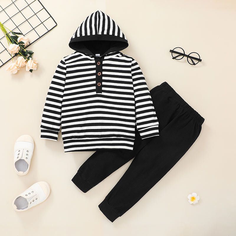 Nihaojewelry Children's Hooded Pullovers Striped Trousers Two-piece Set Wholesale