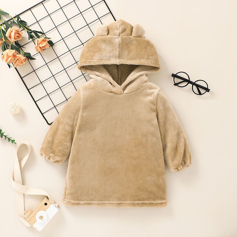 Nihaojewelry Korean Style Children's Pure Color Plush Hooded Sweatershirt Wholesale