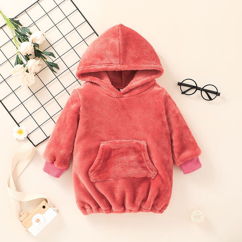2021 Autumn And Winter Solid Color Plush Hooded Jacket Infant Pullover Fashion Children's Clothing In Stock Wholesale