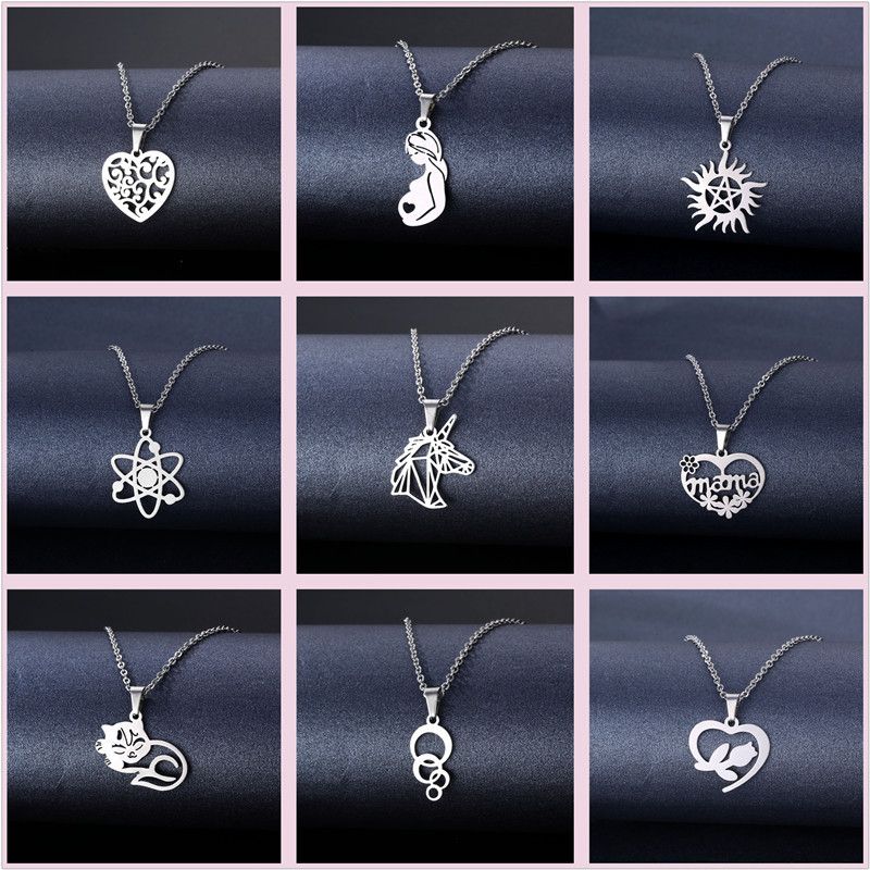 Cross-border Sold Jewelry Supply Personality Stainless Steel Flower Heart Clavicle Chain Necklace Female Geometric Accessories Pendant Wholesale