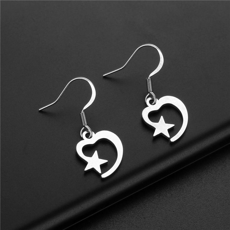 Cross-border New Arrival Earrings Simple Personality Star And Moon Earrings Ear Hook Stainless Steel Korean Style Fashion Short Earrings