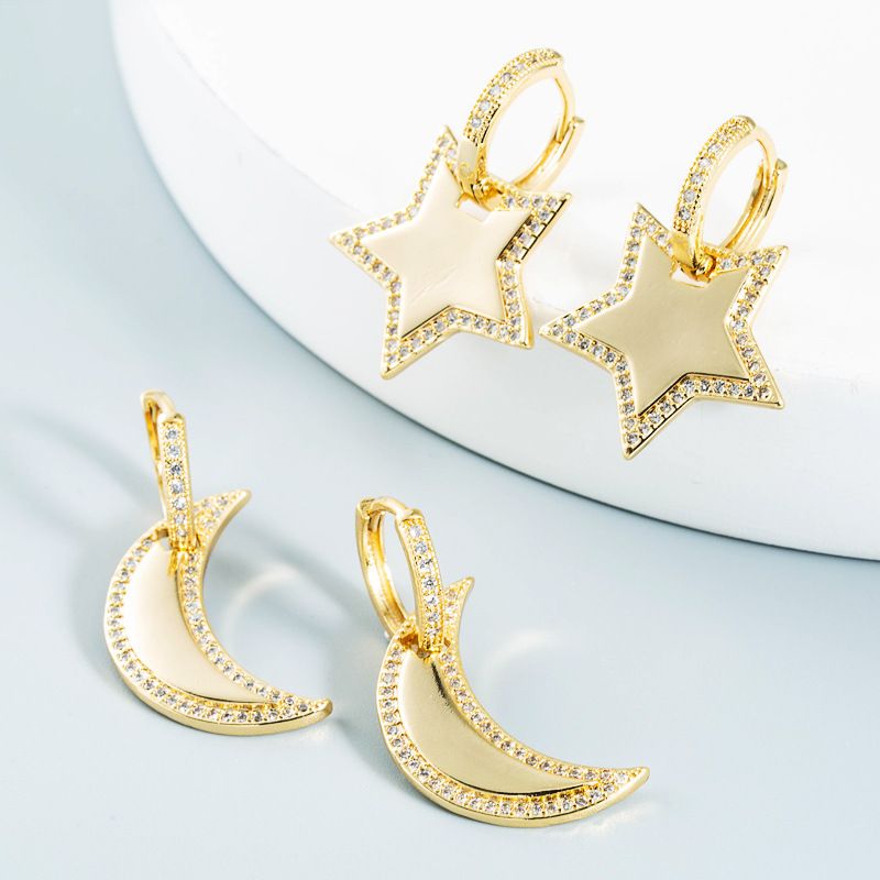 Wholesale Joyas Estrellas Geométricas Luna Pendientes De Cobre Nihaojewelry