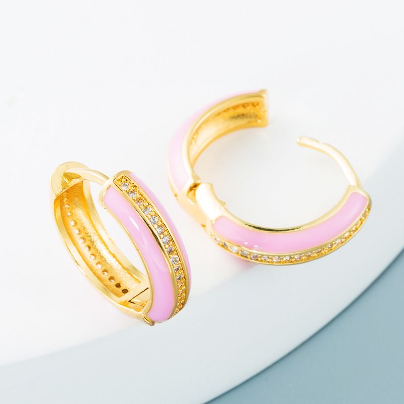 Wholesale Jewelry Colorful Oil Drop C-shaped Simple Copper Zircon Earrings Nihaojewelry