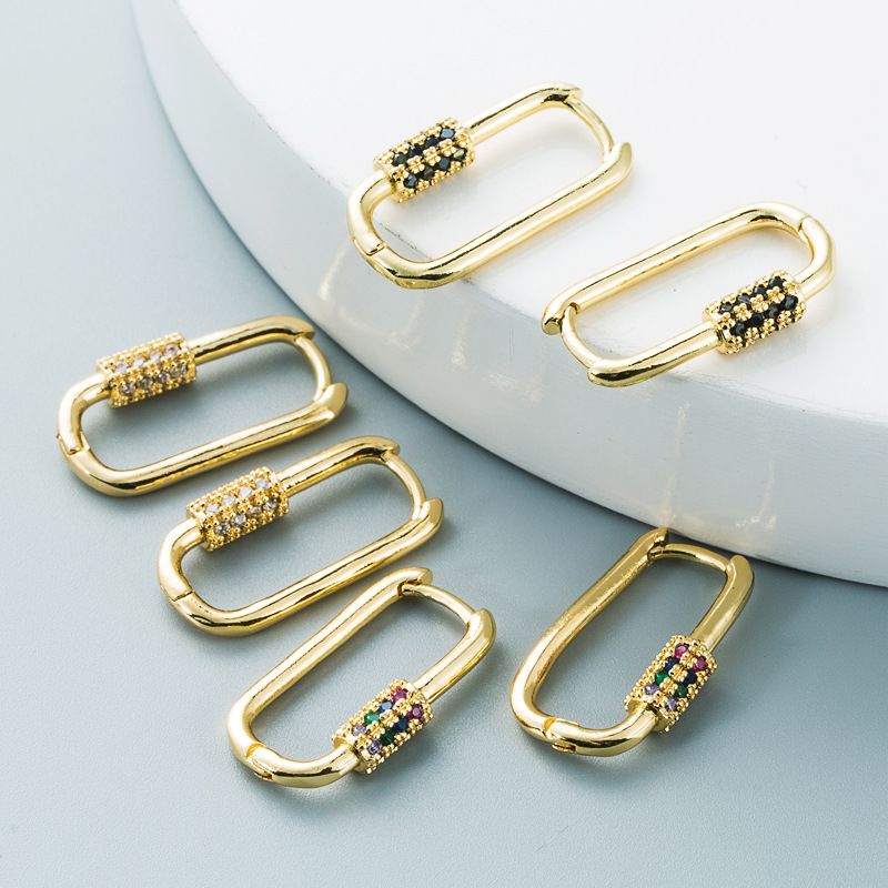 Nihaojewelry Wholesale Jewelry Simple Carabiner Style Copper Inlaid Color Zircon Ear Buckle
