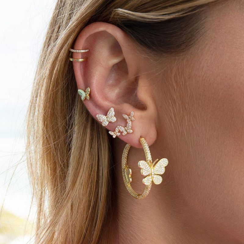 Vente En Gros Bijoux Papillon Boucles D&#39;oreilles En Zircon Micro Incrusté En Forme De C Nihaojewelry