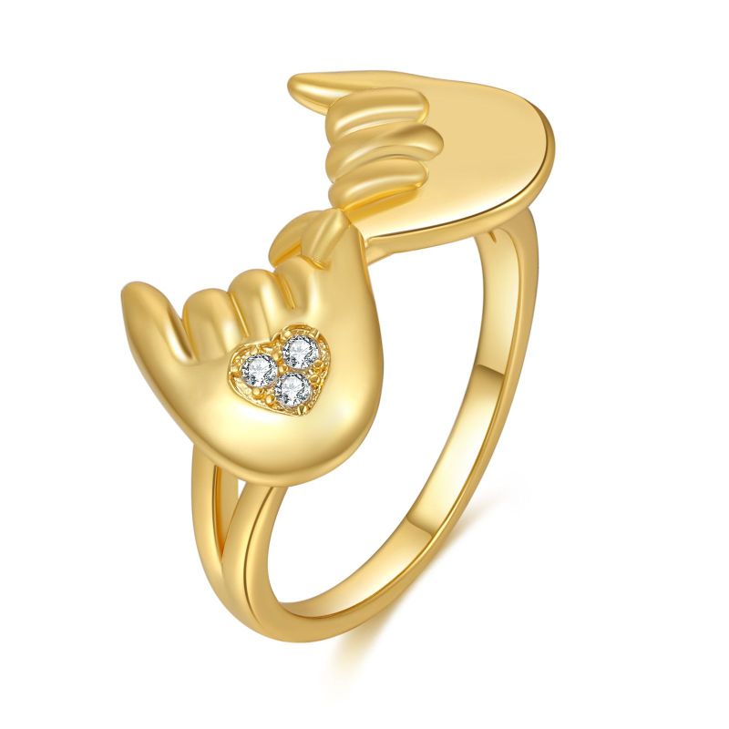 Wholesale Jewelry Zircon Heart Hand Copper Ring Nihaojewelry