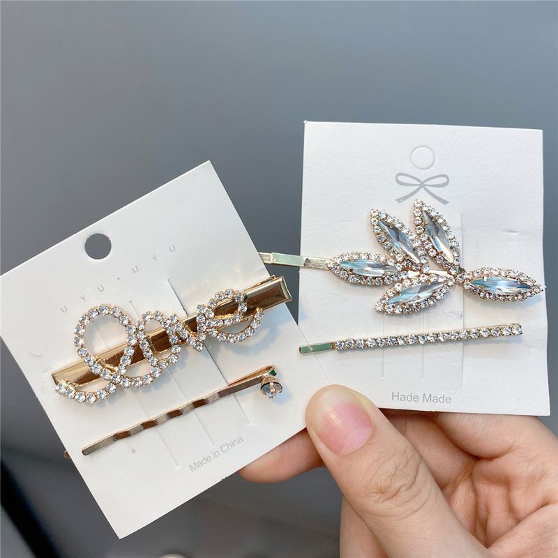 Wholesale Jewelry Diamond Leaf One Word Clip Pair Nihaojewelry