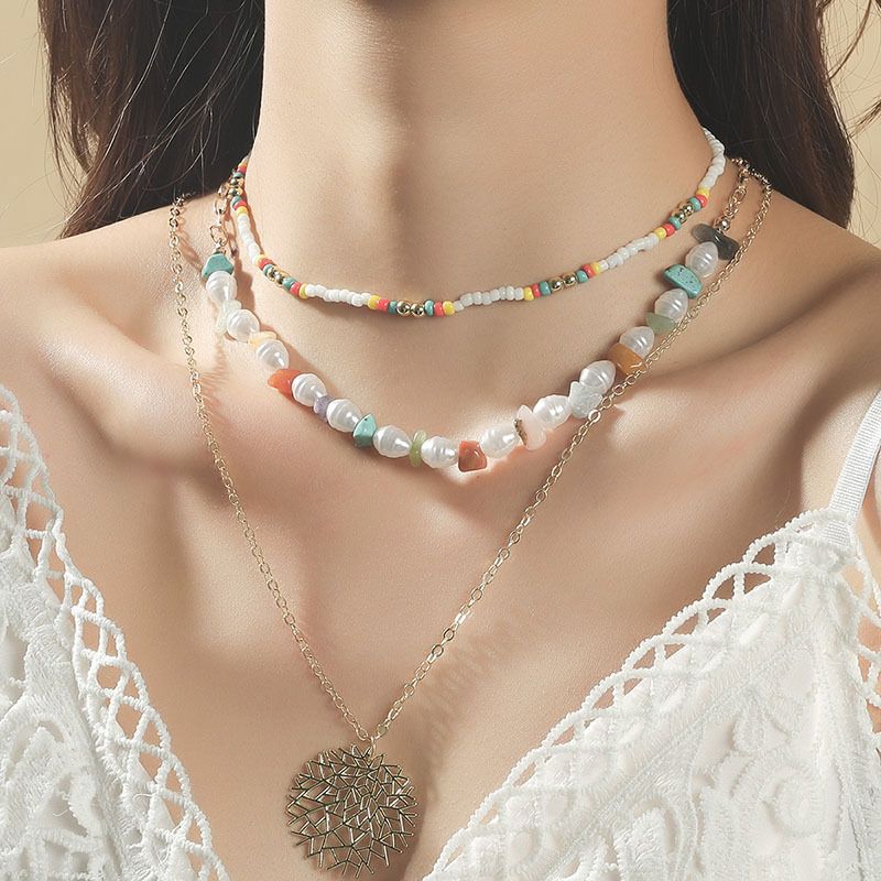 Großhandel Schmuck Perlen Steinzweige Anhänger Mehrschichtige Halskette Nihaojewelry
