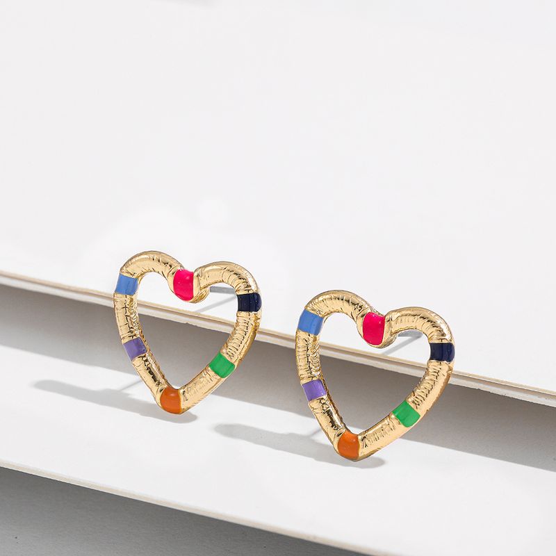 Wholesale Jewelry Color Dripping Oil Heart Shape Cute Earrings Nihaojewelry