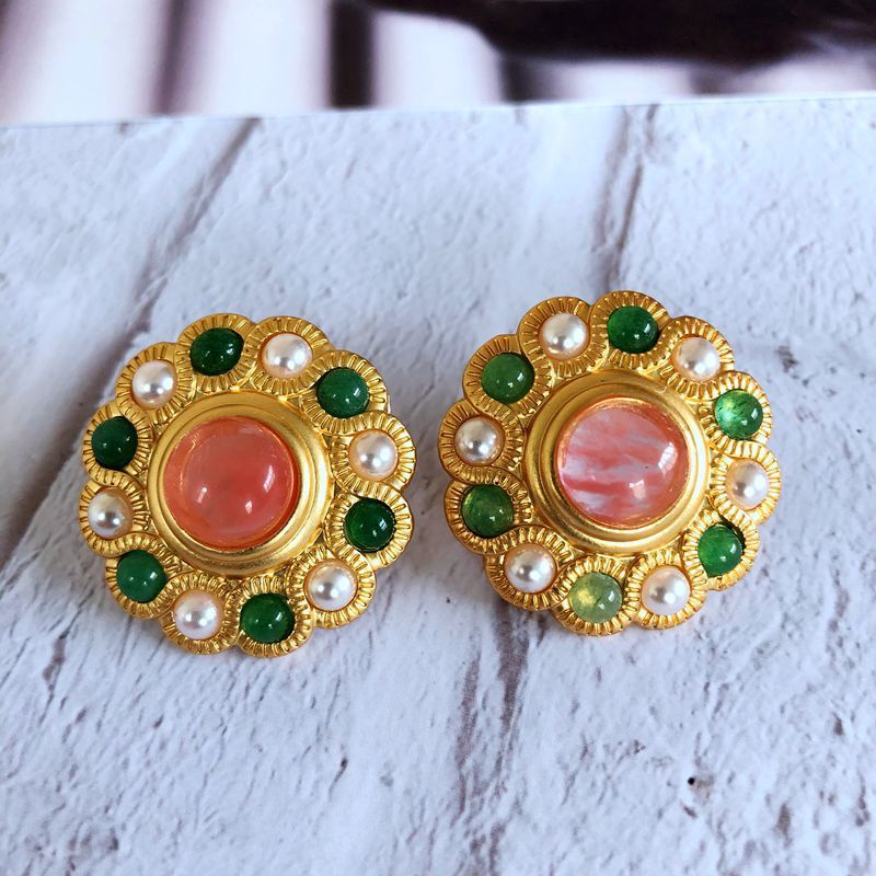 Wholesale Jewelry Retro Inlaid Color Pearl Stud Earrings Nihaojewelry