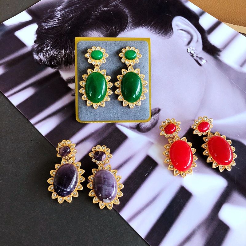 Wholesale Jewelry Retro Oval Stone Earrings Nihaojewelry