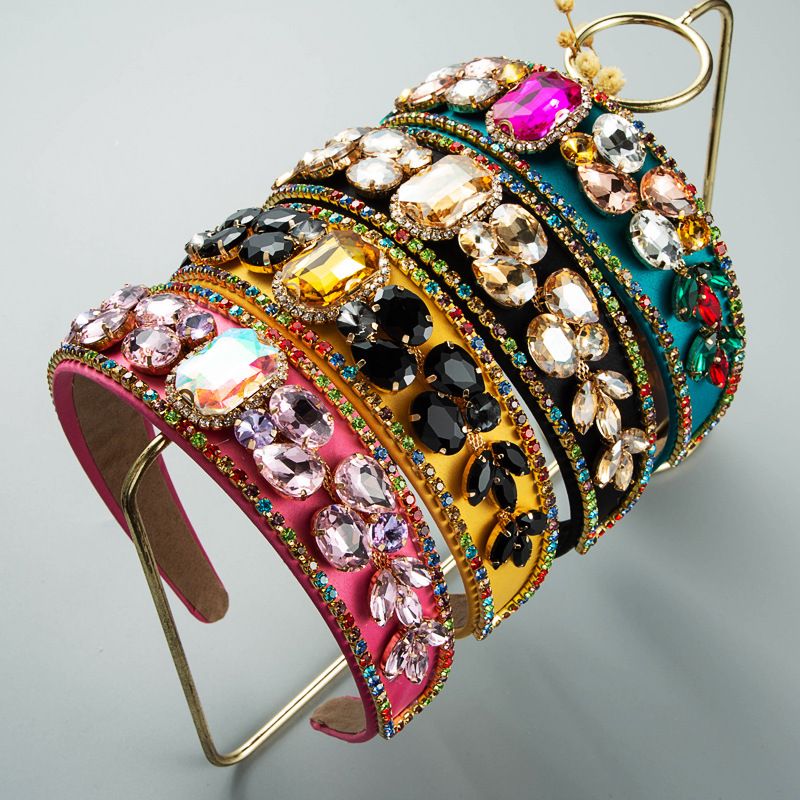 Wholesale Jewelry Baroque Inlaid Rhinestones Gemstones Fabric Headband Nihaojewelry