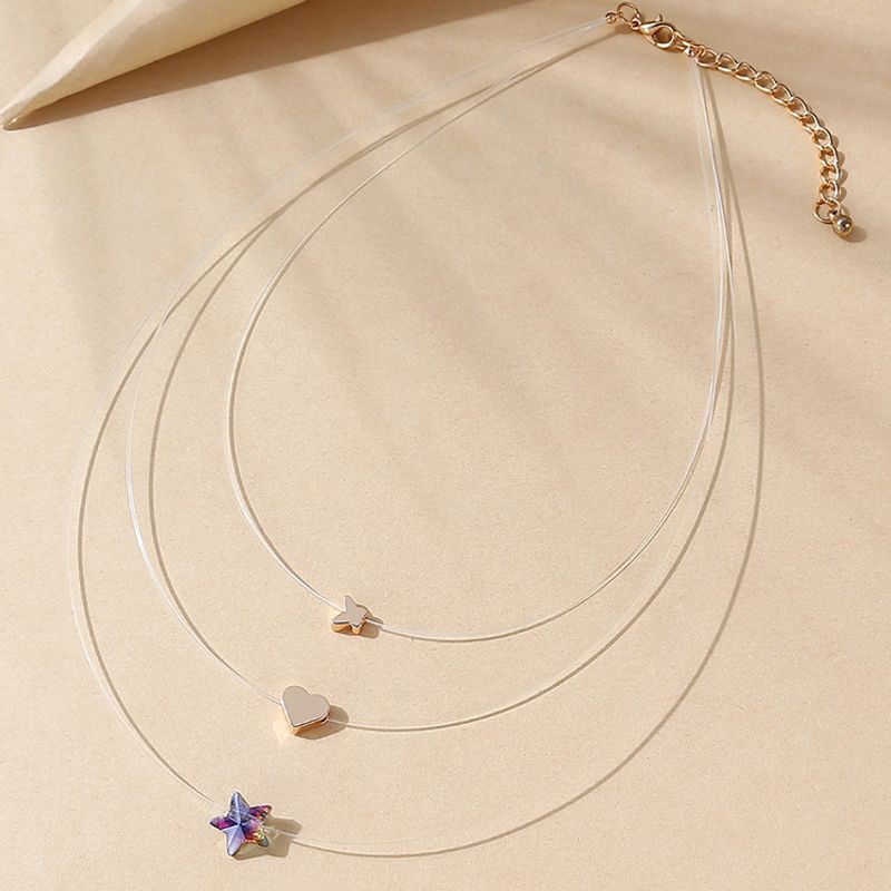 Wholesale Jewelry Glass Star Butterfly Heart Pendant Multi-layer Necklace Nihaojewelry