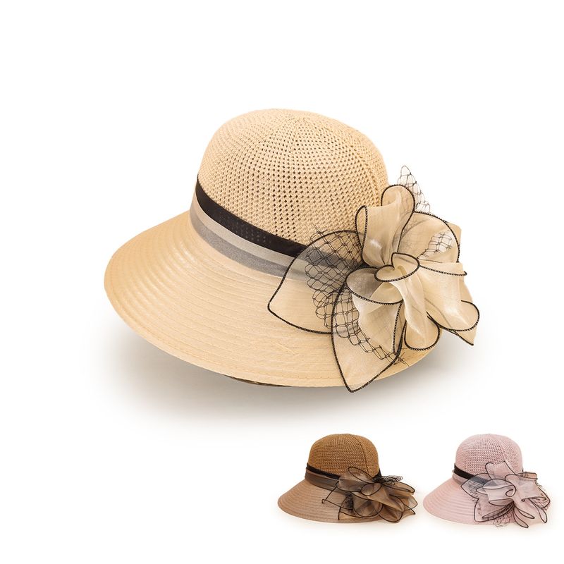 Wholesale Big Flower Chiffon Fashion Wide Brim Sun Hat