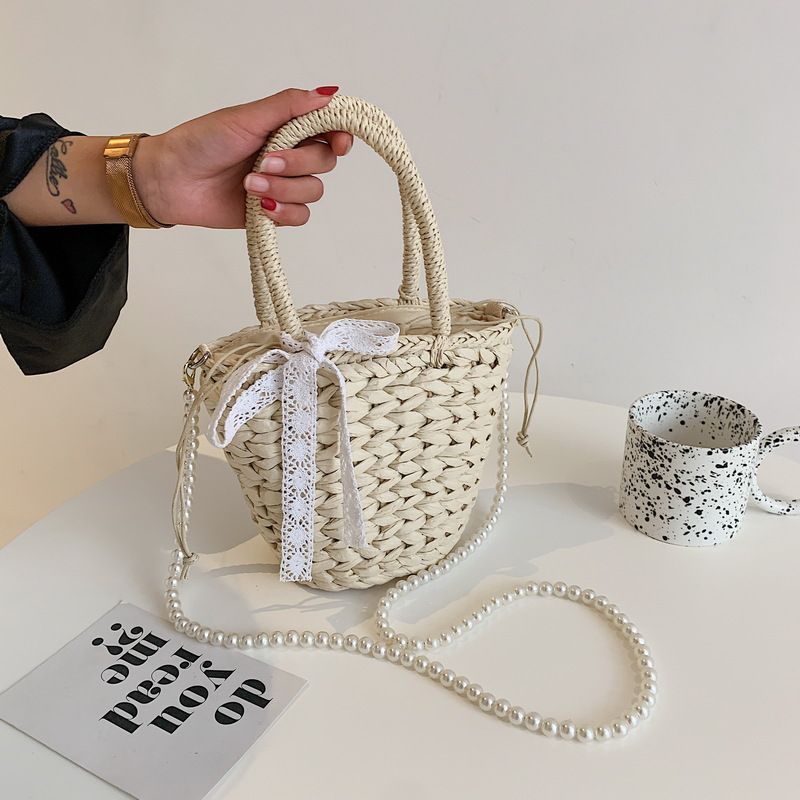 Wholesale Straw Woven Pearl Chain Messenger Bag Nihaojewelry