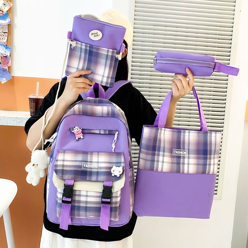 Wholesale Four-piece Contrast Color Plaid Backpack Nihaojewelry