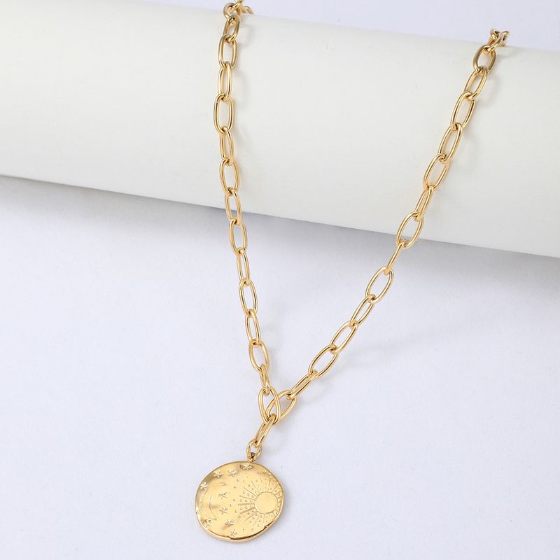 Wholesale Jewelry Stainless Steel Star Moon Sun Round Tag Retro Necklace Nihaojewelry