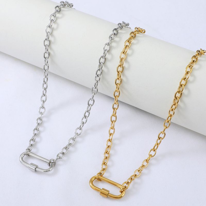 Wholesale Jewelry Screw Buckle Oval Stainless Steel Necklace Nihaojewelry