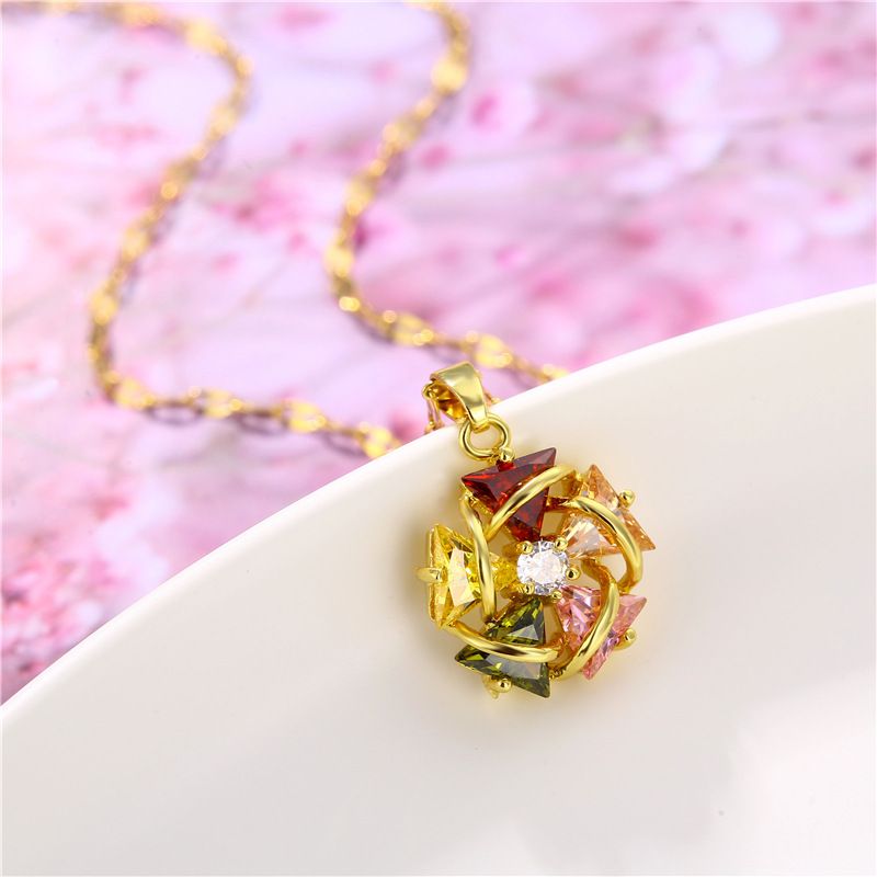 Wholesale Jewelry Colorful Flower Pendant 18k Gold Titanium Steel Necklace Nihaojewelry