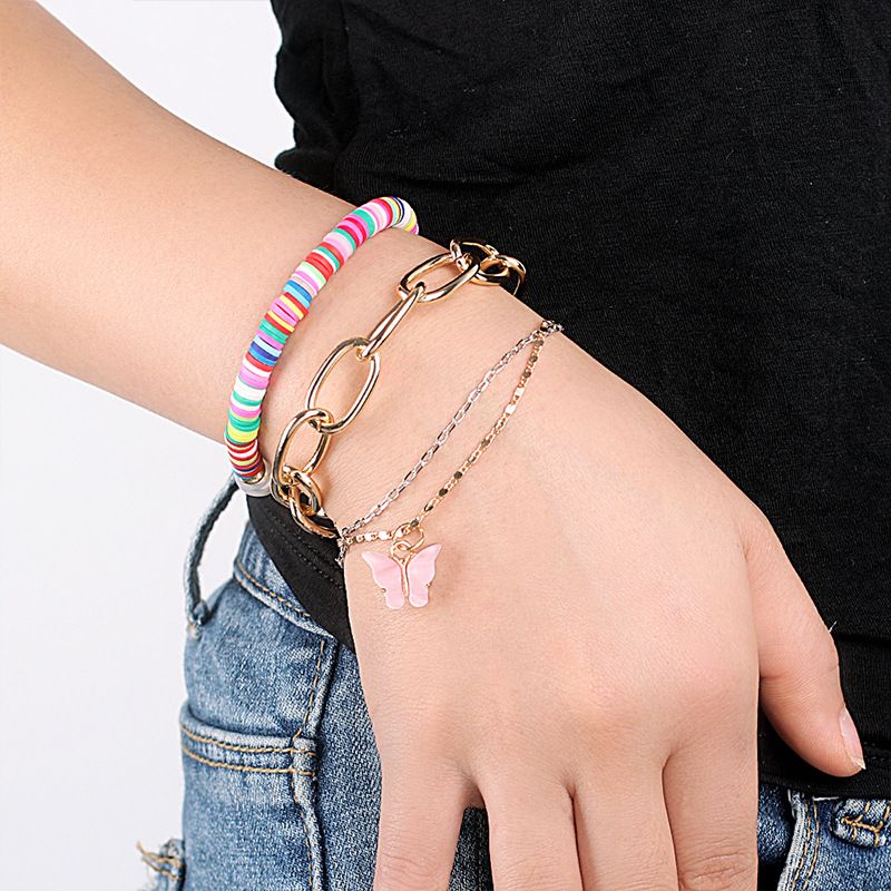 Großhandel Schmuck Perlen Perlen Schmetterling Anhänger Mehrschichtiges Armband Set Nihaojewelry